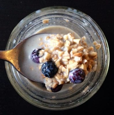 blueberry overnight oats in a mason jar